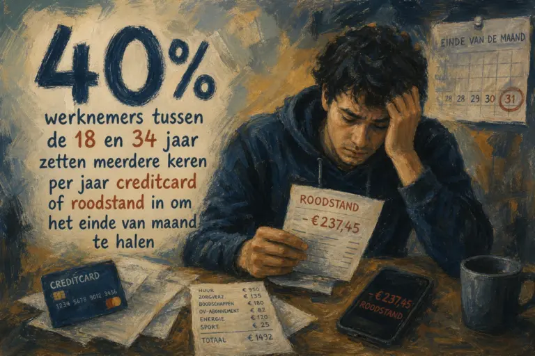 40% werknemers tussen de 18 en 34 jaar zetten meerdere keren per jaar creditcard of roodstand in om het einde van maand te halen