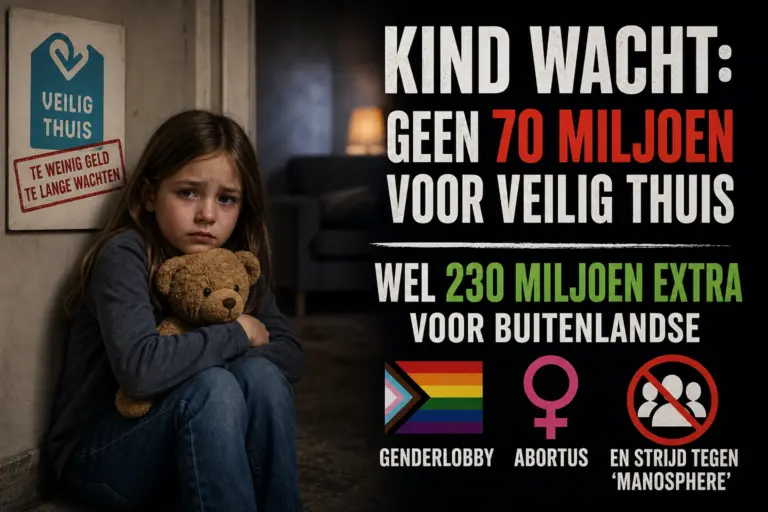 Kind wacht: Geen 70 miljoen voor Veilig Thuis wel 230 miljoen extra voor buitenlandse genderlobby, abortus en strijd tegen de 'manosphere'