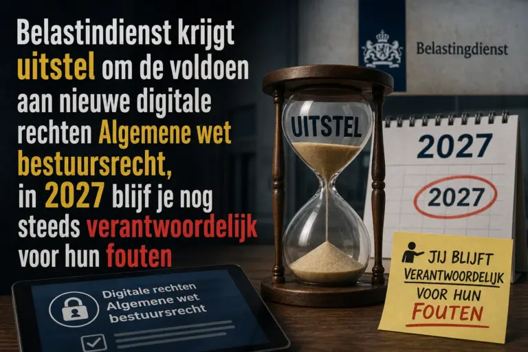 Belastindienst krijgt uitstel om de voldoen aan nieuwe digitale rechten Algemene wet bestuursrecht, in 2027 blijf je nog steeds verantwoordelijk voor hun fouten