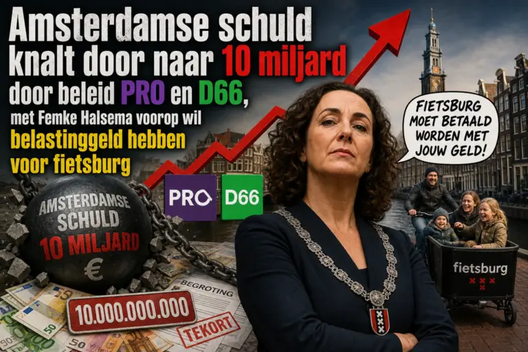 Amsterdamse schuld knalt door naar 10 miljard door beleid PRO en D66, met Femke Halsema voorop wil belastinggeld hebben voor fietsburg