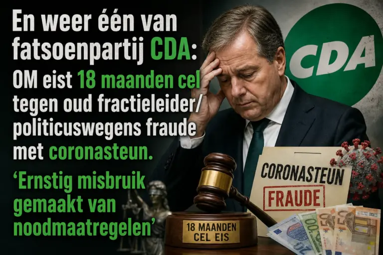 En weer één van fatsoenpartij CDA: OM eist 18 maanden cel tegen oud fractieleider/politicuswegens fraude met coronasteun. ’Ernstig misbruik gemaakt van noodmaatregelen’