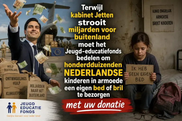 Terwijl kabinet Jetten strooit miljarden voor buitenland moet het Jeugd-educatiefonds bedelen om honderdduizenden NEDERLANDSE kinderen in armoede een eigen bed of bril te bezorgen met uw donatie